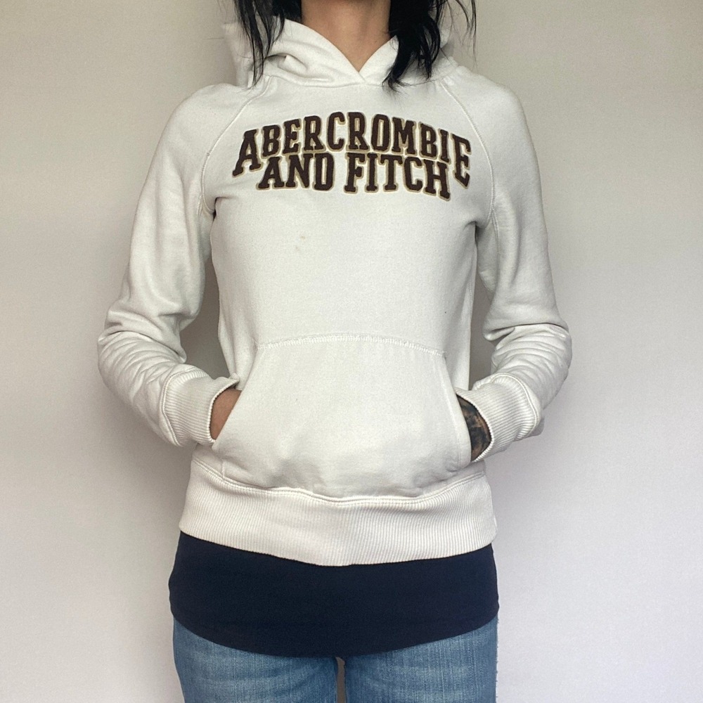 Vtg Y2K Heavyweight Terrycotton White Brown Embroidered Spellout Pullover Hoodie